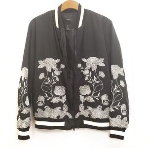 Black bomber jacket w/floral embroidery sz. L